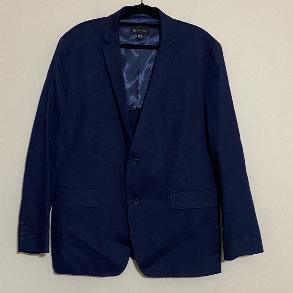 INC International Concepts Navy Blazer Mens XXL linen slim fit 2 buttons casual
